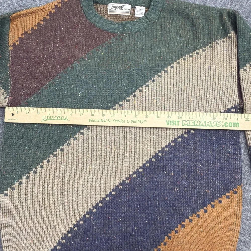Vtg 90s Impact Striped Knit Crewneck Sweater Mens Medium Colorblock Grandpacore